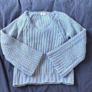 Moth Cozy Blue V-Neck Sweater Textured Knit